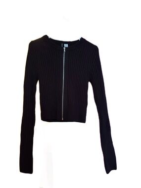H&M Black Ribbed Zip-Up Cardigan